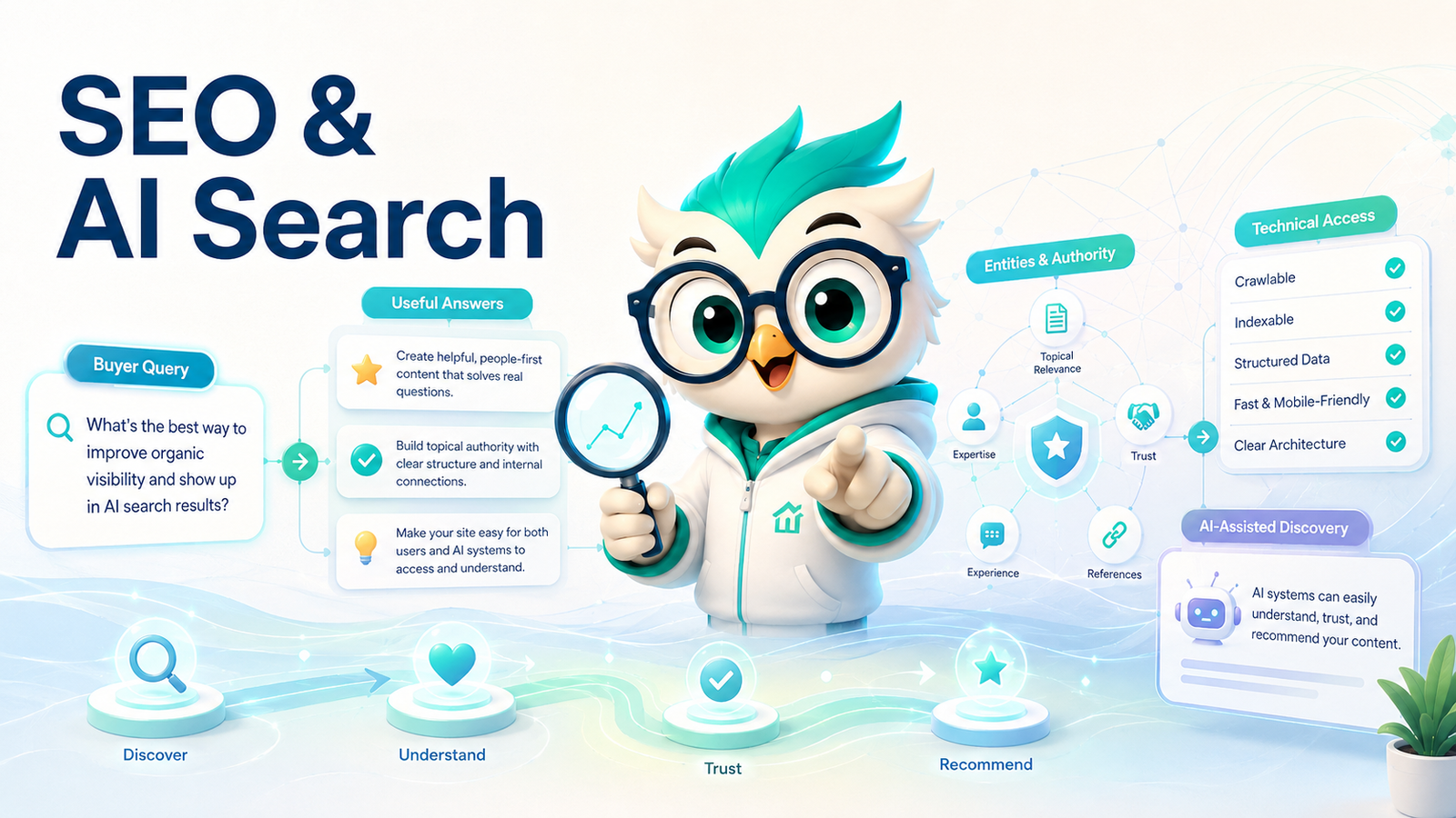 SEO and AI search workflow from buyer questions to useful, authoritative answers